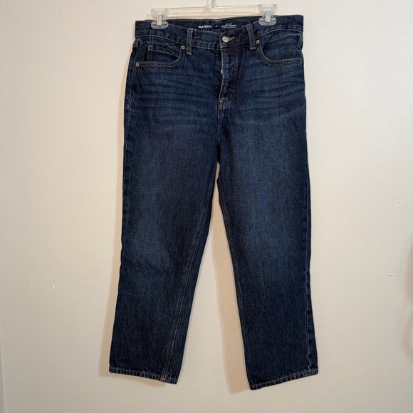 Old Navy Denim - Old Navy High Rise Slouchy Straight Dark Wash Denim Jeans Cropped Button Fly 6